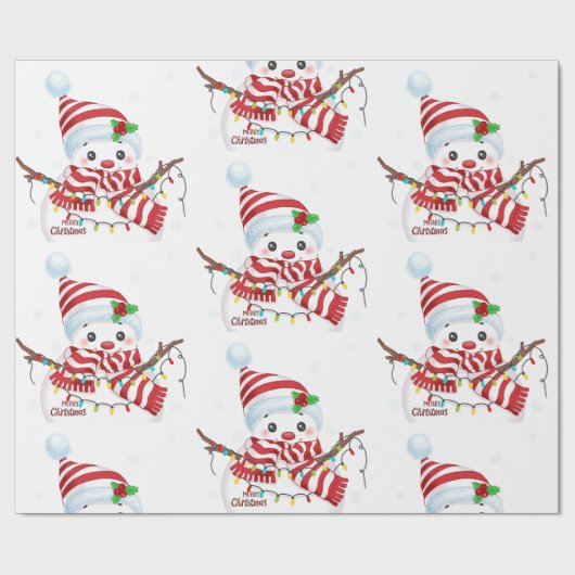 Merry kerst Snowman Cadeaupapier (Vlak)