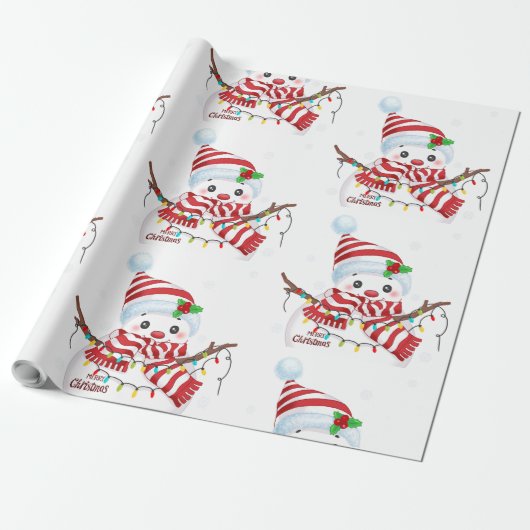 Merry kerst Snowman Cadeaupapier (Uitgerold)