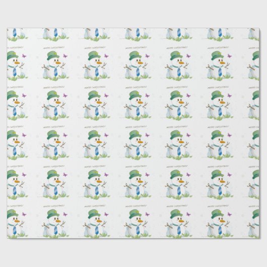 Merry kerst Snowman Cadeaupapier (Vlak)