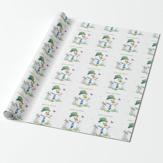 Merry kerst Snowman Cadeaupapier (Uitgerold)