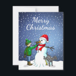 Merry kerst Snowman Feestdagenkaart<br><div class="desc">Vrolijke kerst Kaart met een afbeelding van een jongetje en een hond die een sneeuwpop bouwen.</div>