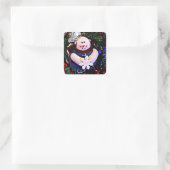 Merry kerst Snowman Holding Snowflake Vierkante Sticker (Tas)