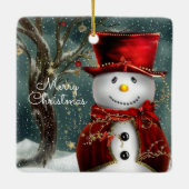 Merry kerst Snowman Keramisch Ornament (Achterkant)
