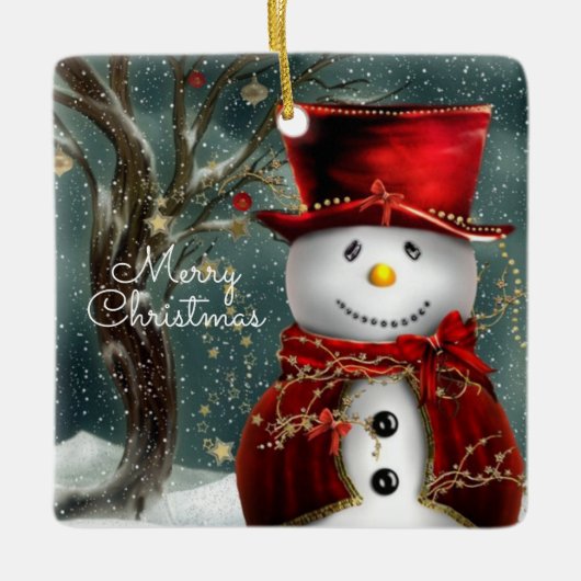 Merry kerst Snowman Keramisch Ornament (Voorkant)