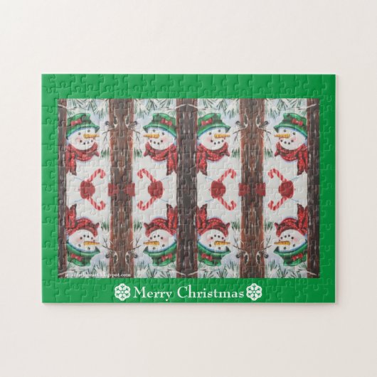 Merry kerst Snowman Legpuzzel (Horizontaal)