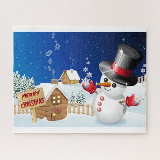 Merry kerst Snowman Legpuzzel (Horizontaal)
