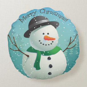 Merry kerst Snowman Rond Kussen