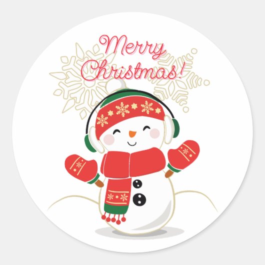 Merry kerst Snowman Ronde Sticker (Voorkant)
