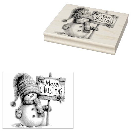 Merry kerst Snowman Rubberstempel (Gestempeld)