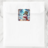 Merry kerst Snowman Vierkante Sticker (Tas)