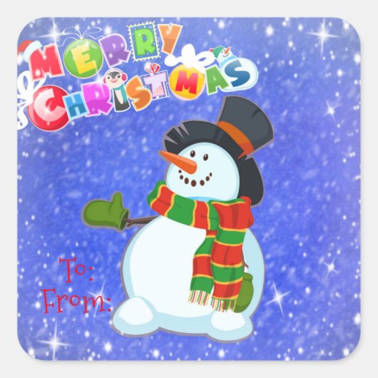 Merry kerst Snowman Vierkante Sticker (Voorkant)