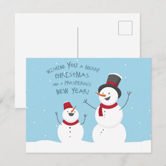 Merry kerst Snowmen Briefkaart (Voorkant / Achterkant)