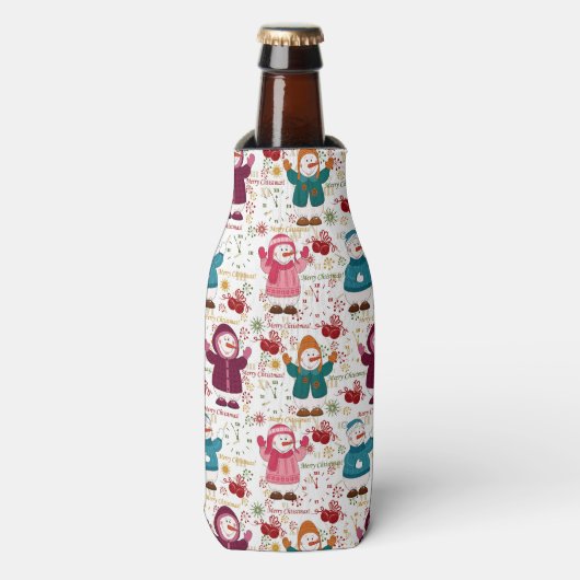 Merry kerst Snowmen Flesjeskoeler (Fles Voorkant)