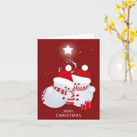 Merry kerst Snowmen Kaart (Gele Bloem)