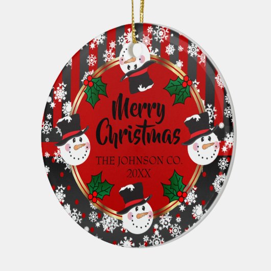 Merry kerst Snowmen Keramisch Ornament (Links)