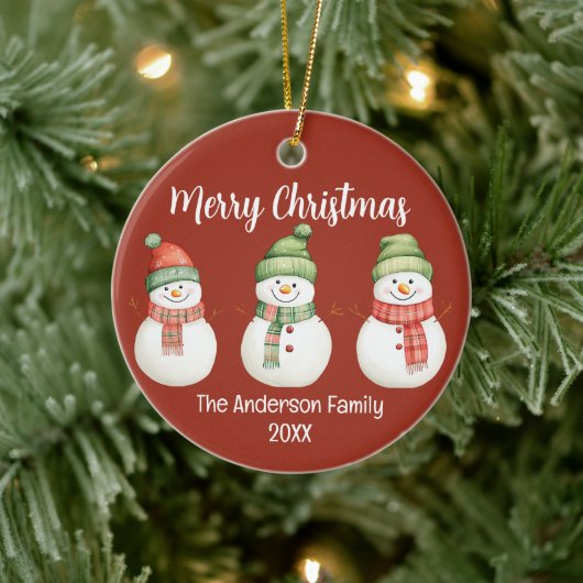 Merry kerst Snowmen Keramisch Ornament (Boom)