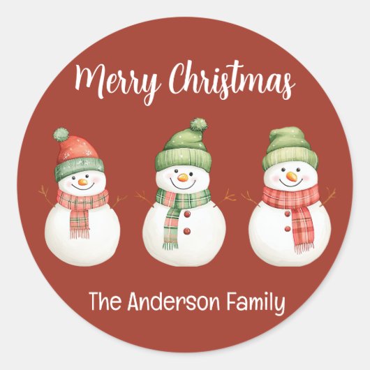 Merry kerst Snowmen Ronde Sticker (Voorkant)