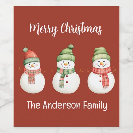 Merry kerst Snowmen Wijn Etiket (Enkel label)