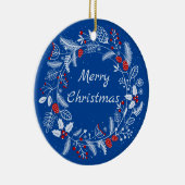 Merry kerst Snowy Wreath Keramisch Ornament (Rechts)