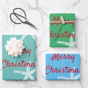 Merry kerst Starfish Multicolor Blauwgroen Green W Inpakpapier Vel