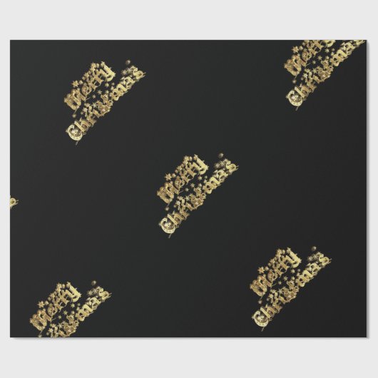 Merry kerst Starry Black Gold Typografie Cadeaupapier (Vlak)