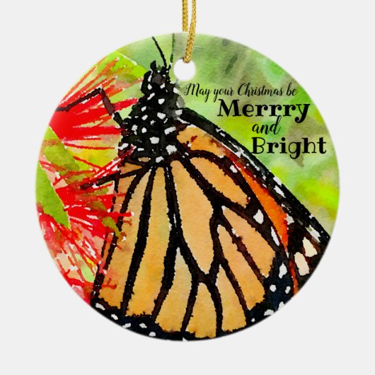 Merry kerst Sunshine Monarch Butterfly Keramisch Ornament (Voorkant)