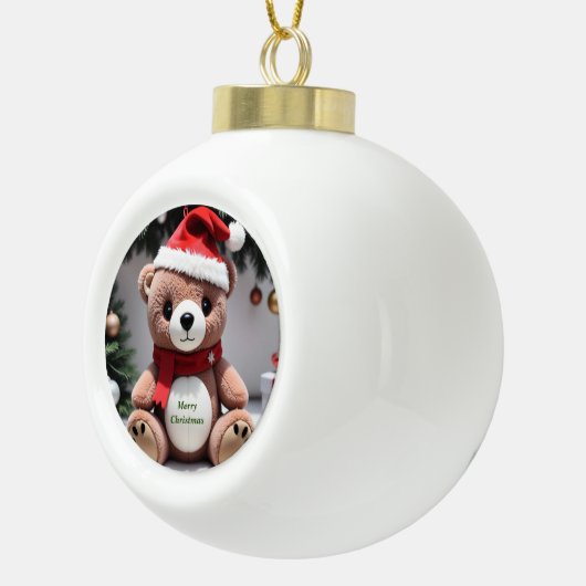 Merry kerst Teddy Bear Keramische Bal Ornament (Rechts)