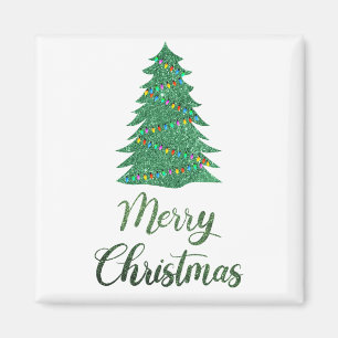 Merry kerst tree - green glitter magneet