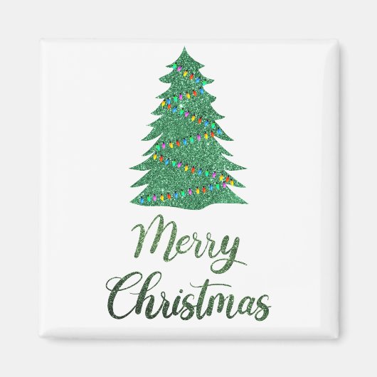 Merry kerst tree - green glitter magneet (Voorkant)