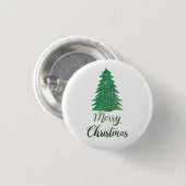 Merry kerst tree - green glitter ronde button 3,2 cm (Voorkant /achterkant)