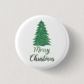 Merry kerst tree - green glitter ronde button 3,2 cm (Voorkant)