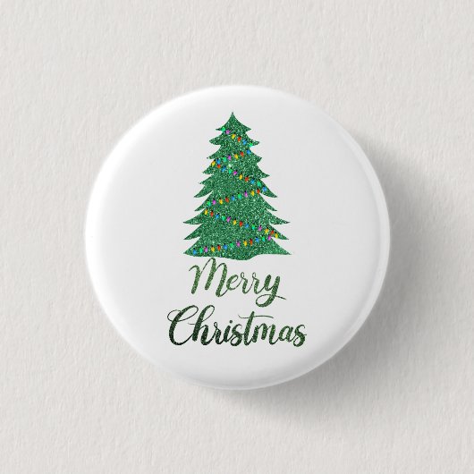 Merry kerst tree - green glitter ronde button 3,2 cm (Voorkant)