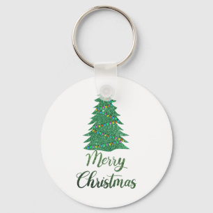 Merry kerst tree - green glitter sleutelhanger