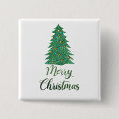 Merry kerst tree - green glitter vierkante button 5,1 cm (Voorkant)