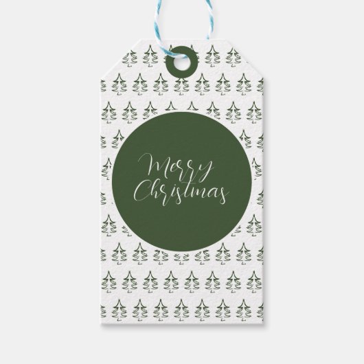 Merry kerst Tree Pattern Pine Green Cadeaulabel (Voorkant)