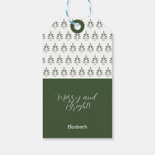 Merry kerst Tree Pattern Pine Green Cadeaulabel (Achterkant)