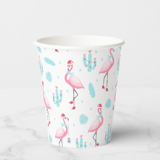 Merry kerst Tropical Beach Flamingo Papieren Bekers (Voorkant)