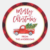 Merry kerst Truck Red Buffalo Pset Ronde Sticker (Voorkant)