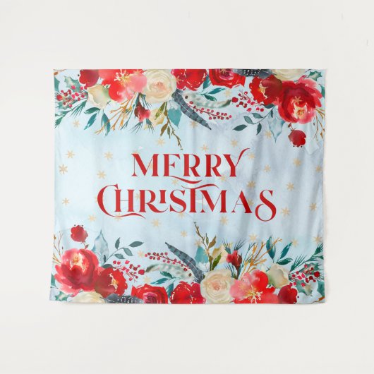 Merry kerst typografie Boho bloesgrens Wandkleed (Voorkant (horizontaal))