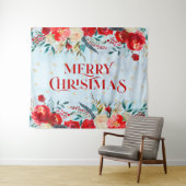 Merry kerst typografie Boho bloesgrens Wandkleed (In Situ (horizontaal))