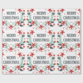 Merry kerst Typografie Floral Bouquet Cadeaupapier (Vlak)