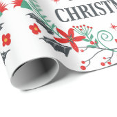 Merry kerst Typografie Floral Bouquet Cadeaupapier (Rol Hoek)
