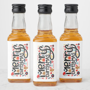 Merry kerst Typography Mini Likeurfles Etiket