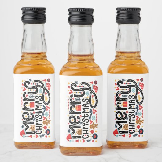 Merry kerst Typography Mini Likeurfles Etiket (Flessen)