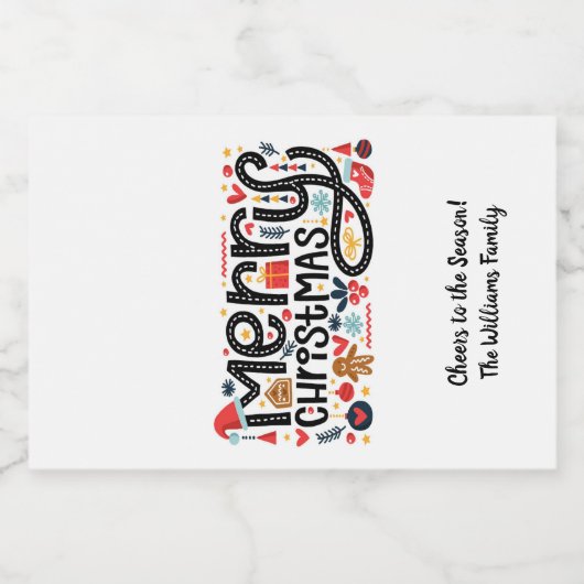 Merry kerst Typography Mini Likeurfles Etiket (Enkel label)