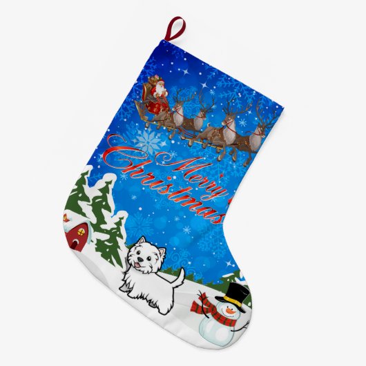 Merry kerst West Highland Terrier Grote Kerstsok (Voorkant (Hangend))