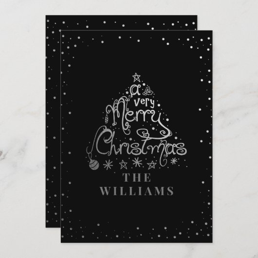 Merry kerst Whimsical Artsy Silver Black Kaart (Voorkant / Achterkant)