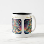 Merry kerst Whimsical-boom Tweekleurige Koffiemok (Voorkant rechts)