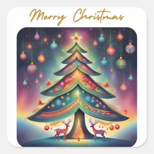 Merry kerst Whimsical-boom Vierkante Sticker (Voorkant)