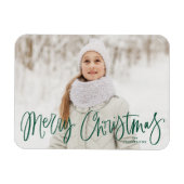 Merry kerst Whimsical Green Script-foto Magneet (Horizontaal)